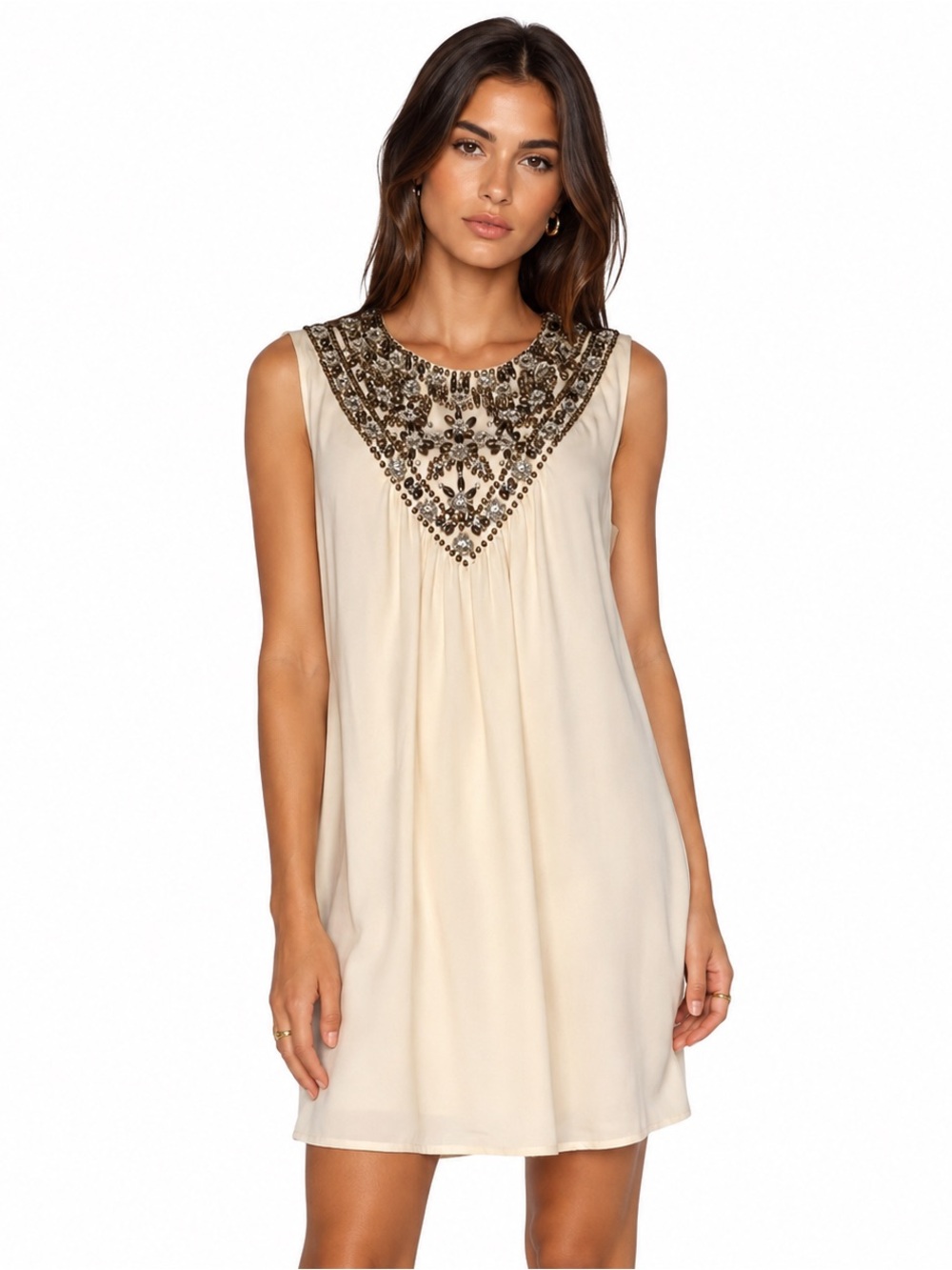 Tory Burch Ivory Embellished Beaded Sleeveless Shift Dress Size 8
